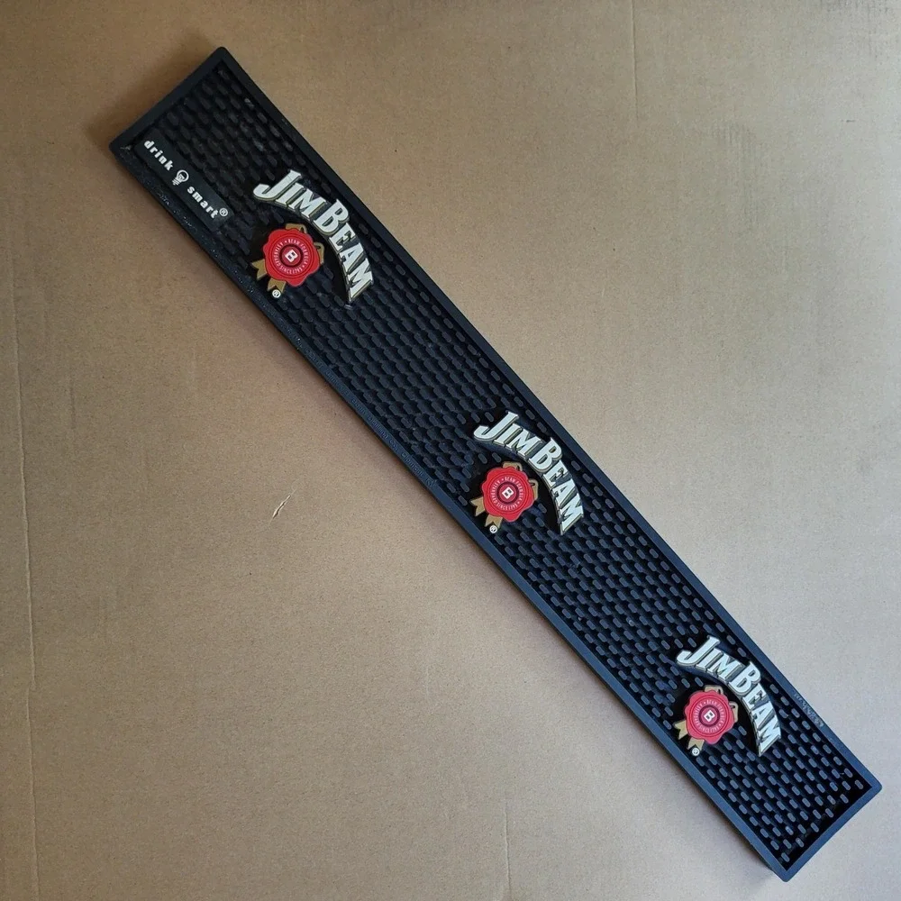 Jim Beam Bar Rail Spill Mat Spill Guard Home Bar Decor Rubber Black 23